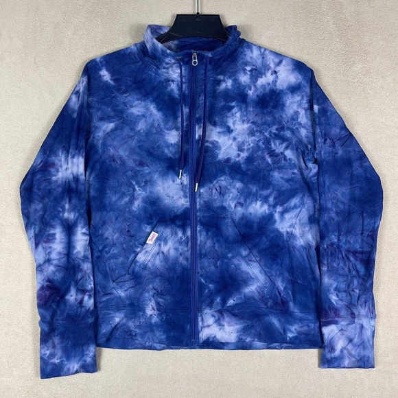 Juicy Couture Sport Womens Full Zip Athletic Jacket L Mock Neck Pockets Tie Dye - Picture 1 of 9
